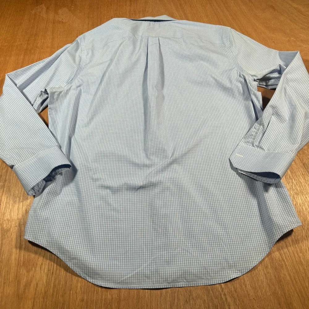 Banana Republic Non Iron Classic Fit Dress Shirt Blue Check Cotton Mens Large